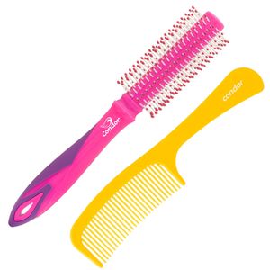 Kit Escova para Cabelo Curto e Liso Fluors Condor Grátis Pente