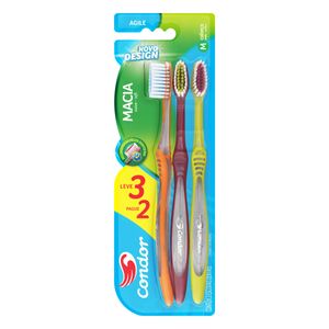 Escova Dental Macia Condor Agile Cabeça M Leve 3 Pague 2 Unidades