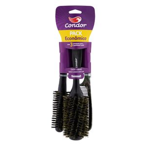 Kit 2 Escovas + 1 Pente para Cabelo Condor Eco Pack Econômico