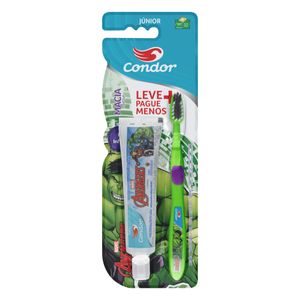 Kit Escova Macia + Gel Dental Infantil com Flúor 50g Morango Avengers Condor Júnior Leve Mais Pague Menos