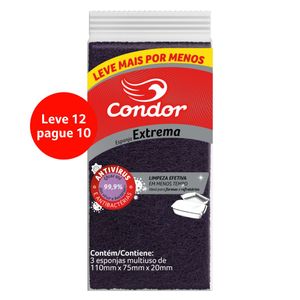 Esponja Limpeza Extrema Condor Antibac 3 Unidades Leve 12 e Pague 10