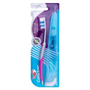 Escova Dental Macia Condor Antibac Cabeça M Grátis Estojo Protetor - Cores Sortidas