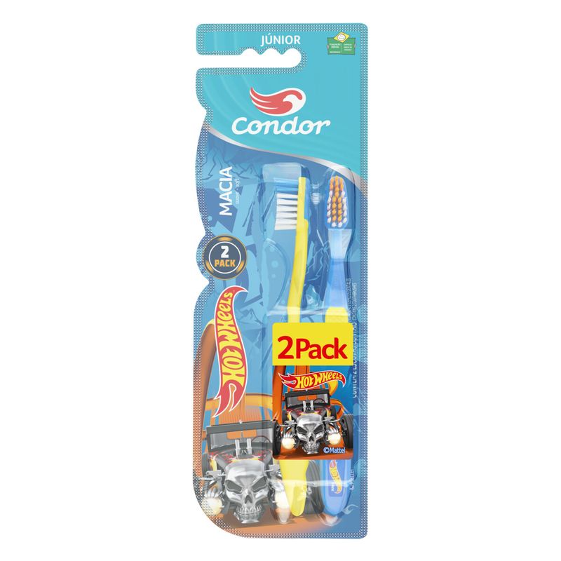 Escova-Dental-Macia-Hot-Wheels-Condor-Junior-Cabeca-P-2-Unidades