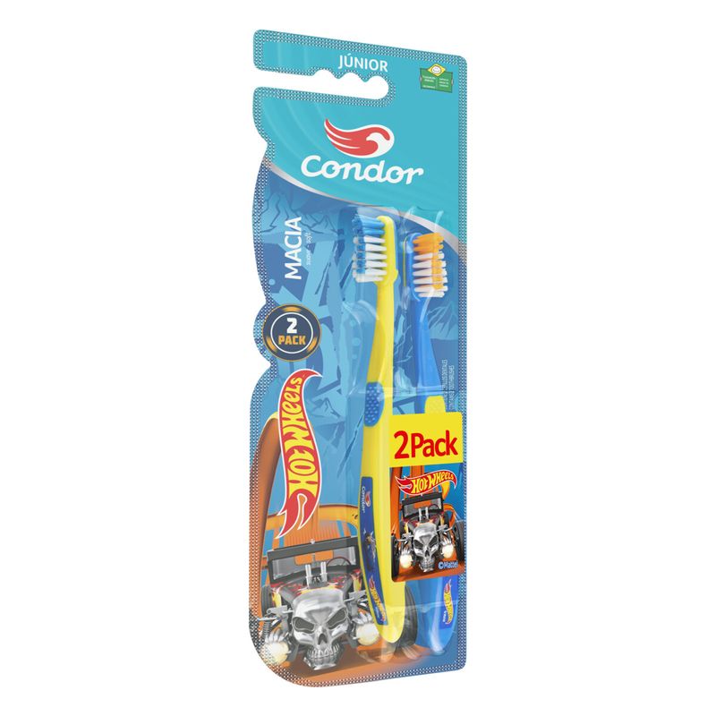 Escova-Dental-Macia-Hot-Wheels-Condor-Junior-Cabeca-P-2-Unidades