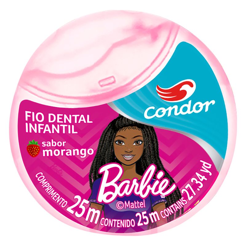 Fio Dental Infantil com Cera Morango Barbie Condor 25m