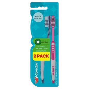 Escova Dental Macia Condor Antibac Cabeça M 2 Unidades - Cores Sortidas