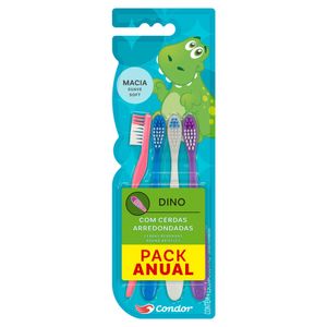 Pack Escova Dental Macia Dino Condor Cabeça P 4 Unidades Embalagem Econômica - Cores Sortidas