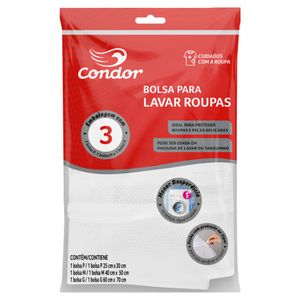 Conjunto Bolsa para Lavar Roupa com Zíper Condor 3 Unidades